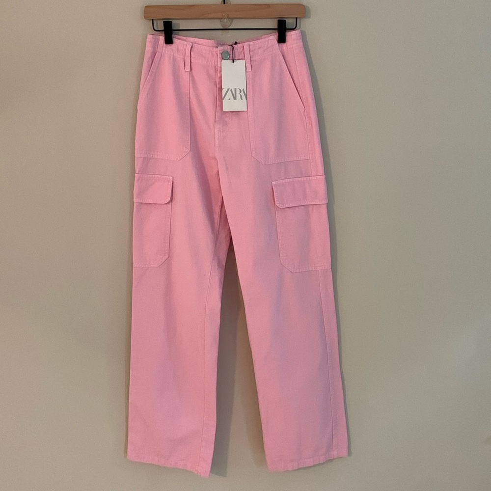 Zara Pink Wide Leg Cargo Pants New With Tag Size 4 Spring Easter Casual